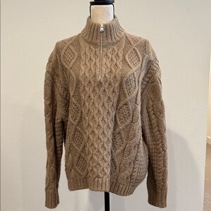 Jenni Kayne Brown Cable Knit Zip-Up Sweater